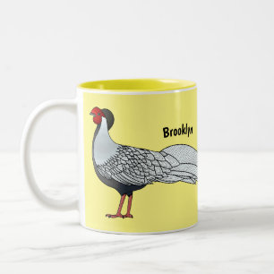 Silver pheasant bird cartoon illustration Two-Tone coffee mug