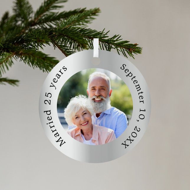 Silver photo 25th wedding anniversary metal ornament (Creator Uploaded)