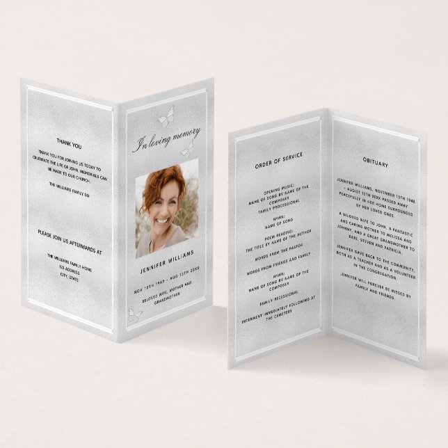 Silver photo butterfly funeral program (Inside and Outside)