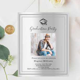 Silver photo cap Graduation Party invitation