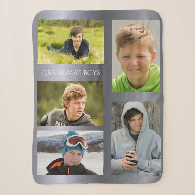 Silver photo collage grandchildren grandmother sherpa blanket (Front)
