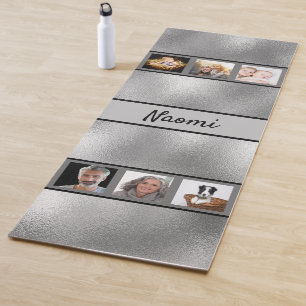 Silver photo collage name yoga mat