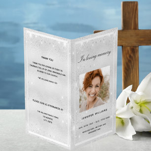 Silver photo glitter sparkles funeral program