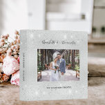 Silver photo glitter wedding album binder<br><div class="desc">A stylish,  faux silver looking background,  decorated with faux silver glitter,  sparkles.  Personalize and add a photo,  your names and wedding date. Black text.
Spine: add your text.</div>