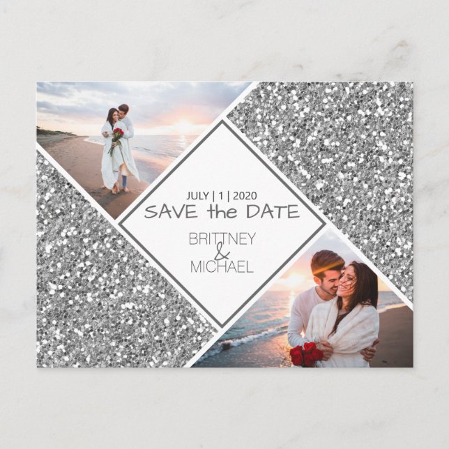 Silver Photo Photo Save the Date Postcard (Front)