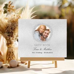 Silver photo sparkles elegant wedding guest book