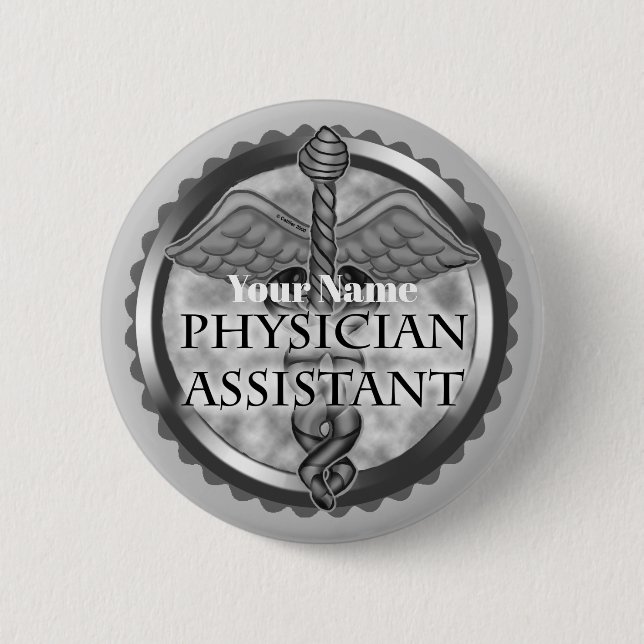Silver Physician Assistant 2 Inch Round Button (Front)