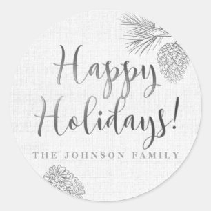 Silver Pine Cone, Holiday Classic Round Sticker