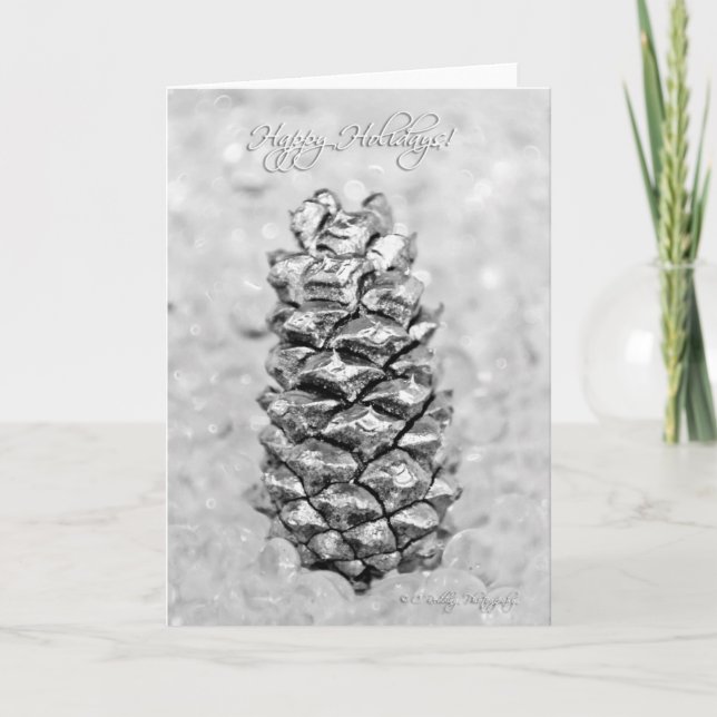 Silver Pine Cone Tree Christmas Card (Front)