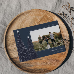 Silver Pine   Elegant Christmas Photo Foil Holiday Card