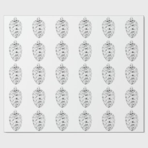 Silver Pinecone White Wrapping Paper