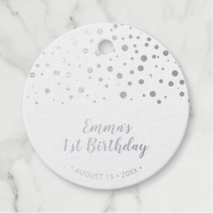 Silver & Pink Balloon, Confetti 1st Birthday Foil Favour Tags