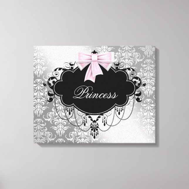 Silver Pink Black Damask Princess Canvas (Front)