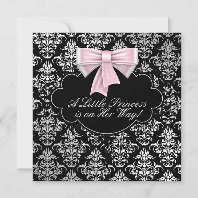 Silver Pink Black Princess Baby Girl Shower Invitation (Front)
