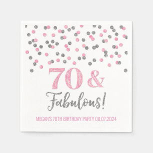 Silver Pink Confetti 70 & Fabulous Napkin