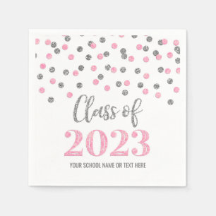 Silver Pink Confetti Class of 2023 Napkins
