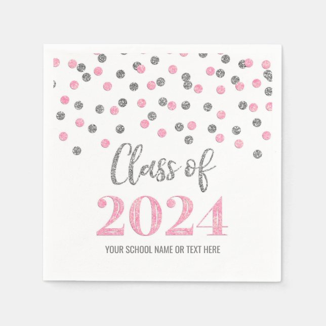 Silver Pink Confetti Class of 2024  Napkins (Front)