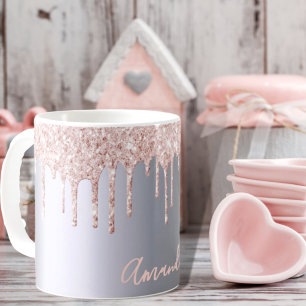 Silver pink drips name script coffee mug