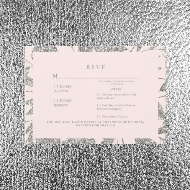 Silver & Pink Elegant Wedding RSVP  Card (Creator Uploaded)