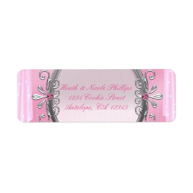 Silver & Pink Fancy Frame Party Address Labels (Front)