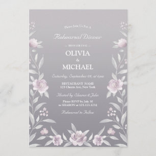 Silver pink floral Chinoiserie Rehearsal Dinner Invitation