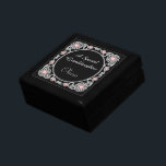 Silver Pink Frame Granddaughter Personalized Gift Box<br><div class="desc">This pretty gift box is appropriate for a granddaughter or a daughter. An ornate silver frame embellished with pink jewel images forms a circular middle for your custom text in silver. The image and the text are placed on a dramatic black background. Very elegant, personalized, and a keepsake she will...</div>