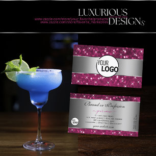 Silver Pink Glitter Sparkle Luminous Stars Logo Business Card