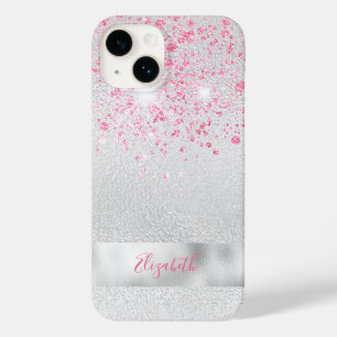 Silver pink glitter sparkles name Case-Mate iPhone 14 case