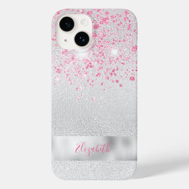 Silver pink glitter sparkles name Case-Mate iPhone case (Back)
