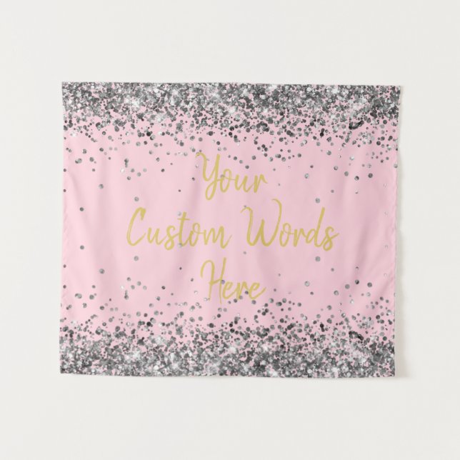 Silver Pink Gold Birthday Party Photo Booth Prop Tapestry (Front (Horizontal))