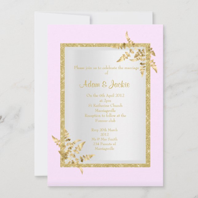 Silver pink gold leaf ELEGANT CLASSY WEDDING Invitation (Front)