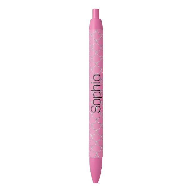 Silver Pink Mermaid  Black Ink Pen (Front Vertical)