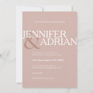 Silver Pink Modern Minimal Simple Wedding  Invitation