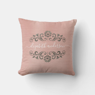 Silver Pink Monogramme Nom Script Jeter Oreiller