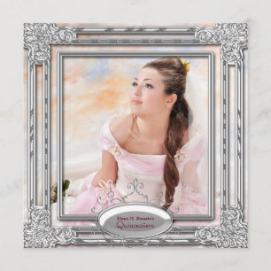 Silver Pink Photo Quinceanera Invitation