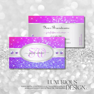 Silver Pink Purple Glitter Stars Diamonds Initials Business Card