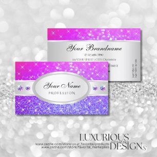 Silver Pink Purple Glitter Stars Diamonds Popular Business Card