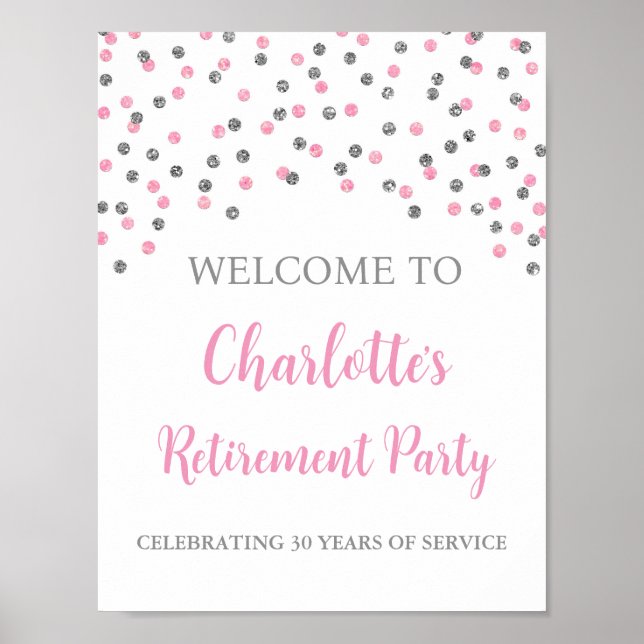 Silver Pink Retirement Party 8.5x11 Poster (Front)