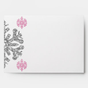 Silver Pink Snowflake Winter Envelope