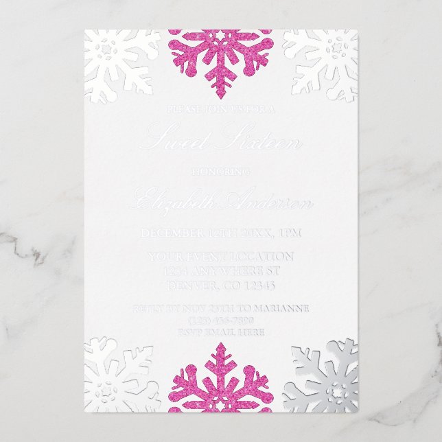 Silver Pink Snowflake Winter Sweet 16 (Front)