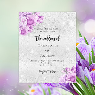 Silver pink violet budget wedding invitation flyer