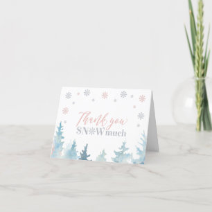 Silver & Pink Winter Wonderland Birthday Thank You Card