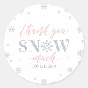 Silver, Pink Winter wonderland Thank you snow much Classic Round Sticker