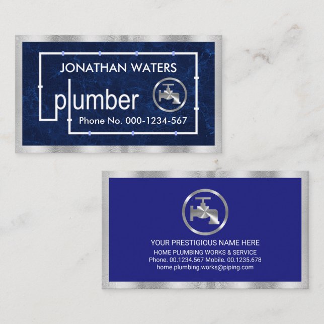 Silver Pipeline In Blue Water Grunge Business Card (Front/Back)