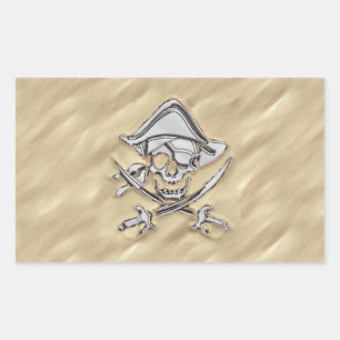 Silver Pirate Skull in the Sand Decor Sticker