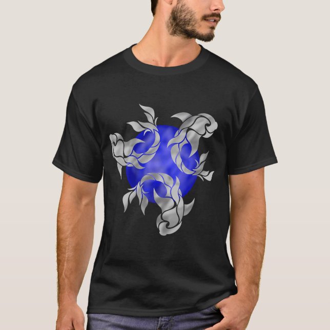 Silver Pisces on Blue Circle T-Shirt (Front)