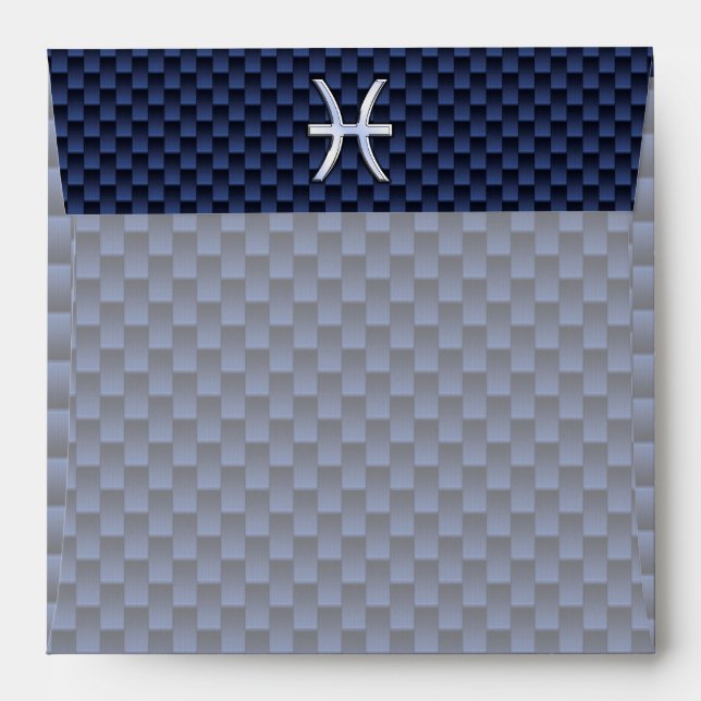 Silver Pisces Zodiac Sign Blue Carbon Fibre Print Envelopes (Back (Top Flap))