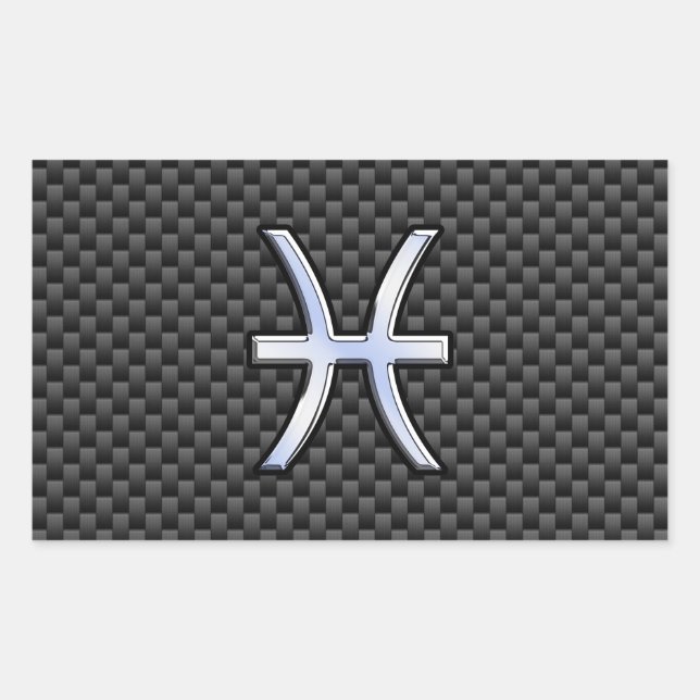 Silver Pisces Zodiac Sign on Carbon Fiber Print Sticker (Front)