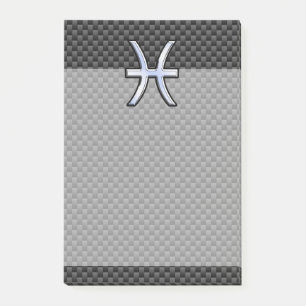 Silver Pisces Zodiac Sign on Carbon Fibre Print Post-it Notes