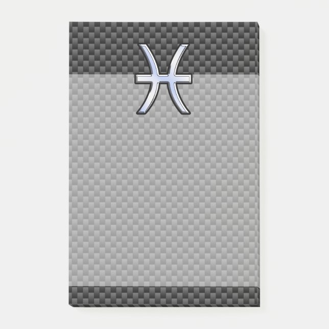 Silver Pisces Zodiac Sign on Carbon Fibre Print Post-it Notes (Front)